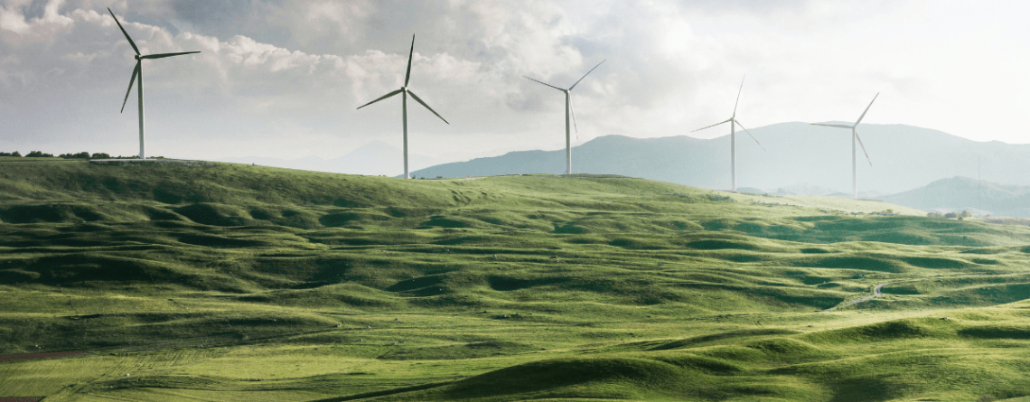 éolienne dans un champ symbolisant l'écologie et l'économie circulaire